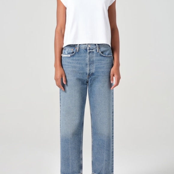 AGOLDE High Rise Straight Leg Jeans Medium Wash Distressed Women’s Size 28 - Picture 2 of 12